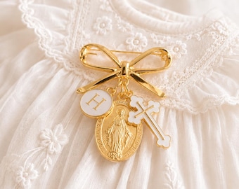 Personalized Newborn Baby Brooch, Christening Communion Keepsake, Religious Gift, Custom Initial Keepsake