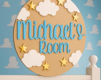 Personalised Kids Bedroom Door Sign Clouds & Stars | Kids Door Sign | Nursery Plaque