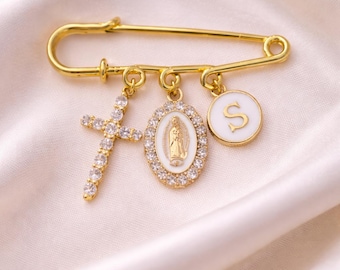 Personalized Newborn Baby Brooch, Christening Communion Keepsake, Religious Gift, Custom Initial Keepsake