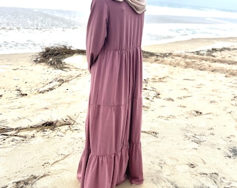 Girls' Tiered Maxi Dress Abaya, Teen Modest Ramadan Dress