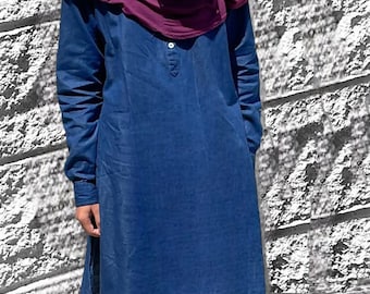 Girls modest denim tunic, girls lightweight denim shirt tunic, girls long tunic, Muslim Girls shirt,  teen girls modest shirt, girls denim