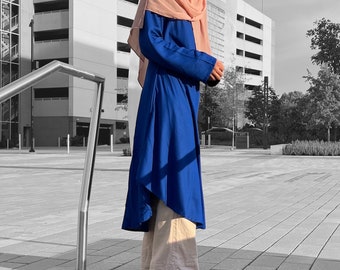 Girls blue Tunic, teen girls modest blue shirt, girls blue abaya, Girls modest summer tunic, Girls blue Kamees, girls long sleeve blue shirt