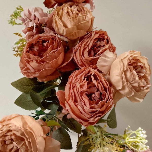 10 tiges par bouquet de pivoines rustiques, fausses pivoines roses anciennes, fleurs en soie, pivoines de mariage, fleurs artificielles, fausses fleurs,