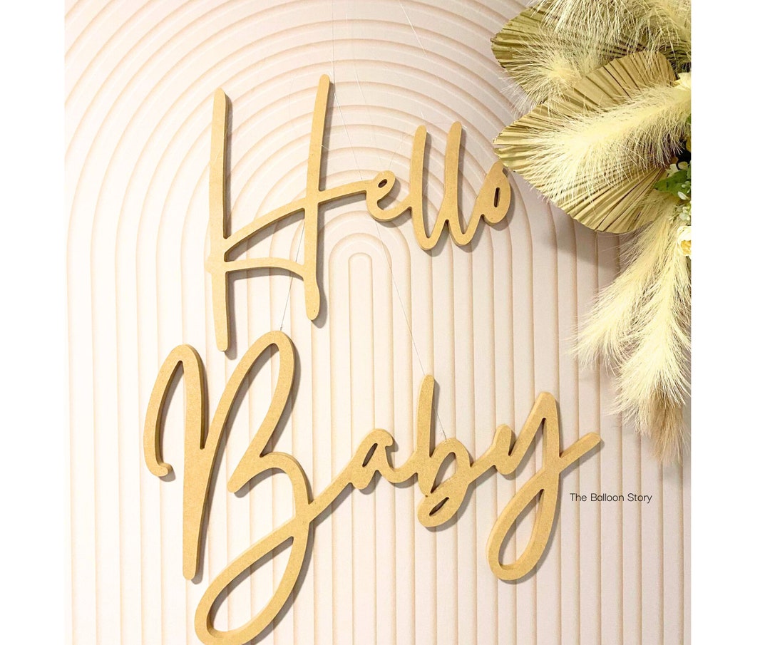 Hello Baby Wooden Sign Baby Shower Sign Gender Reveal Wooden Etsy