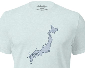 Map of Japan Shirt with Traditional Seigaiha Pattern - Blue Ocean Waves Japanese T-Shirt