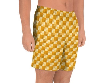 Uni Japanese Shorts - Recycled Men's Orange Athletic Shorts - Traditional Pattern of Japan and Eco-Friendly