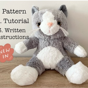 Cutie Cat Plush DIY Sewing Pattern  (Digital File), Written Instructions and Online Tutorial