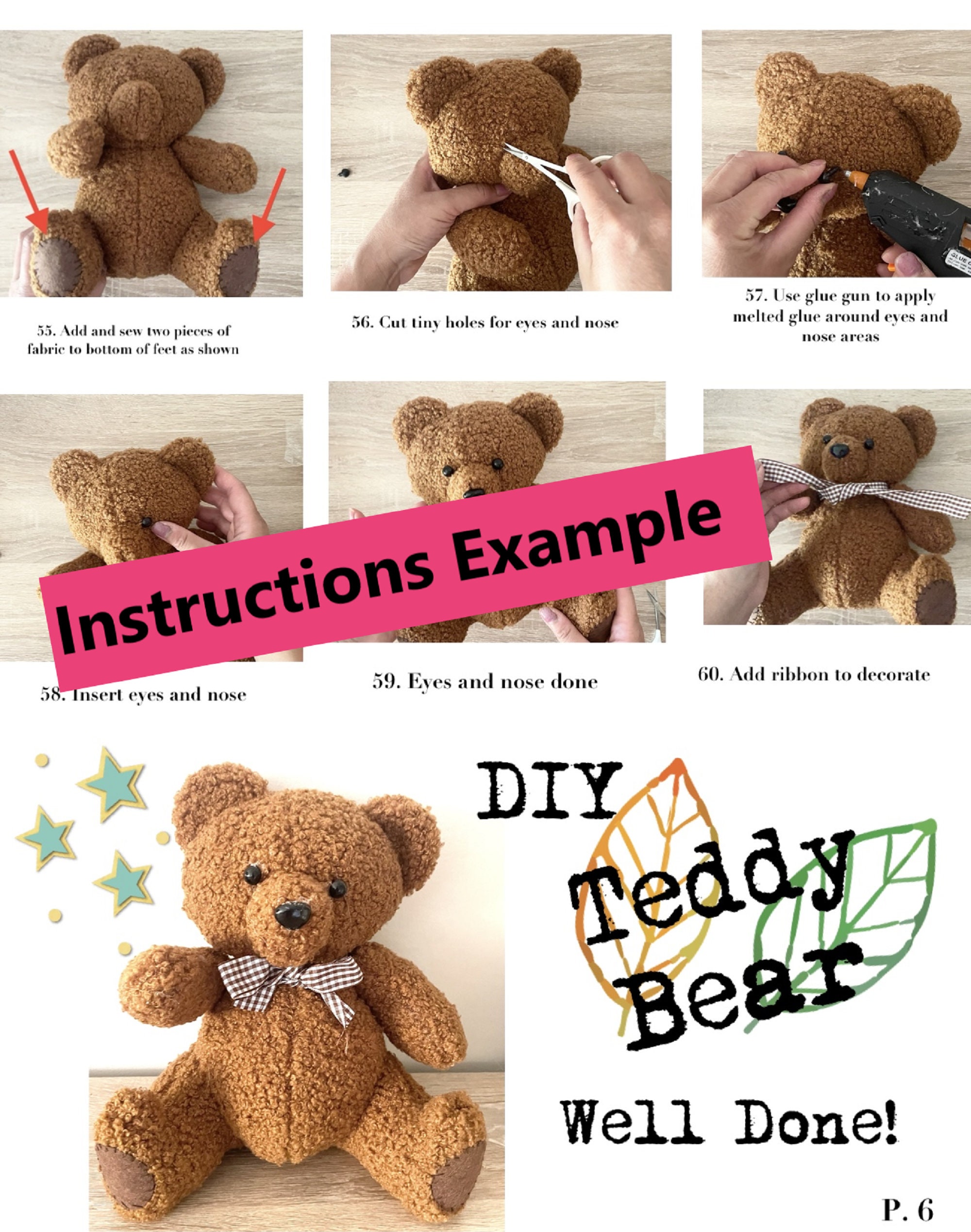 Adorable Teddy Bear DIY Pattern digital File and Online Tutorial 