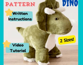 Dinosaur Sewing Pattern PDF | Triceratops Plush Pattern | Stuffed Animal Sewing Pattern | Video Tutorial