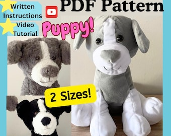 Modello per realizzare un cucciolo fai da te, con istruzioni scritte e tutorial online (2 taglie! Cucciolo grande e cucciolo piccolo!).