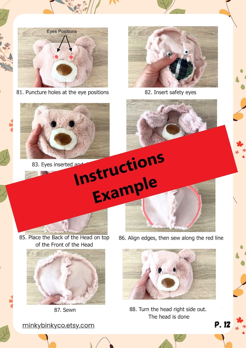 Teddy Bear Sewing Pattern PDF | DIY Plush Bear Pattern | Stuffed Animal Tutorial | 2 Sizes Teddy Bear | Beginner Friendly image 4