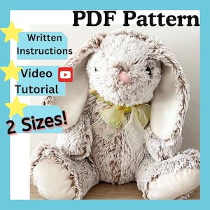 Adorable Bunny Rabbit Plush DIY Pattern  (Digital File), Written Instructions and Online Tutorial