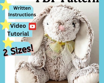 Adorable Bunny Rabbit Plush DIY Pattern  (Digital File), Written Instructions and Online Tutorial