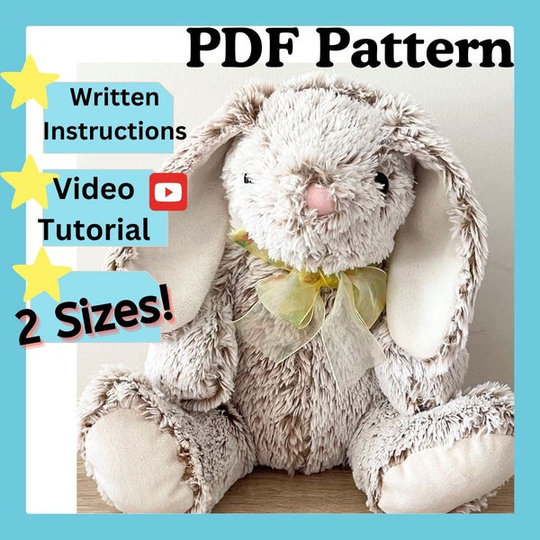 Adorable Bunny Rabbit Plush DIY Pattern  (Digital File), Written Instructions and Online Tutorial