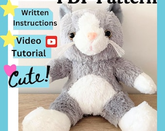 Cutie Cat Plush DIY Sewing Pattern  (Digital File), Written Instructions and Online Tutorial