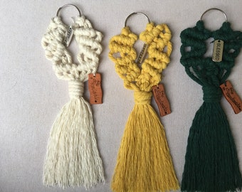 Macrame Handmade Keyring with Beautiful Charm and Tag. Handmade in Australia. Finished Product.