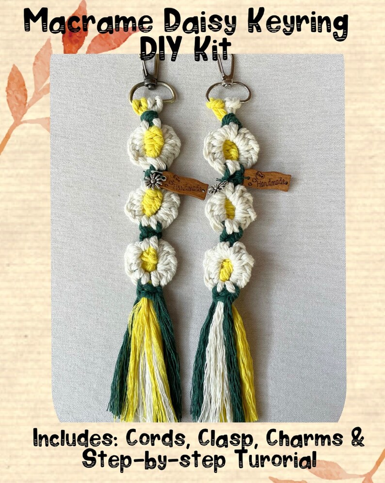 Handmade Macrame Daisy Keyring With Wood Tag & Charm - Etsy
