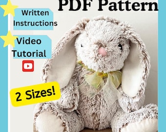 Adorable Bunny Rabbit Plush DIY Pattern  (Digital File), Written Instructions and Online Tutorial