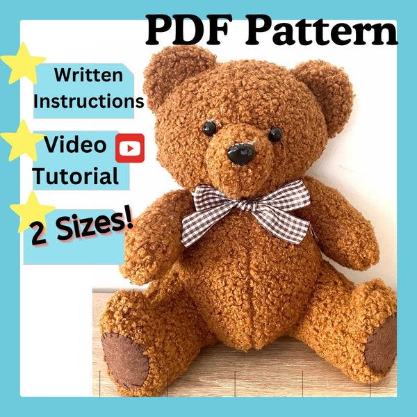Adorable Teddy Bear DIY Pattern  (Digital File) and Online Tutorial