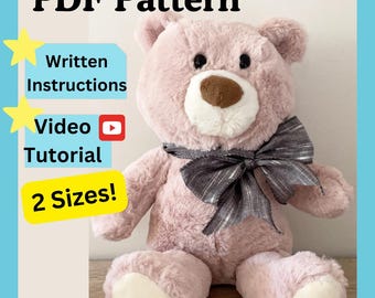 Teddy Bear Sewing Pattern PDF | DIY Plush Bear Pattern | Stuffed Animal Tutorial | 2 Sizes Teddy Bear | Beginner Friendly