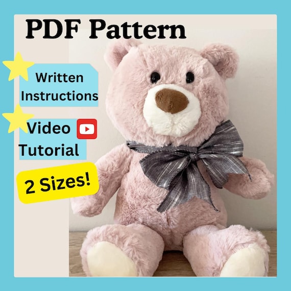 Teddy Bear Sewing Pattern PDF | DIY Plush Bear Pattern | Stuffed Animal Tutorial | 2 Sizes Teddy Bear | Beginner Friendly