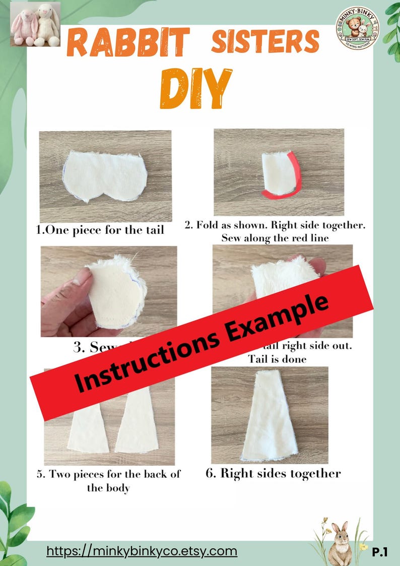 Bunny Sewing Pattern PDF | Plush Rabbit Pattern | Stuffed Animal Sewing Pattern | Beginner Soft Toy Tutorial | 2 Sizes image 3