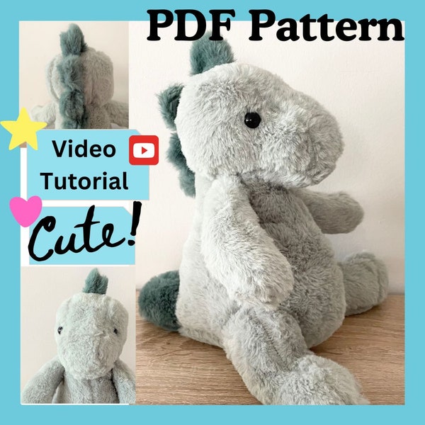 Adorable Fluffy Dinosaur DIY Pattern  (Digital File) and Online Tutorial