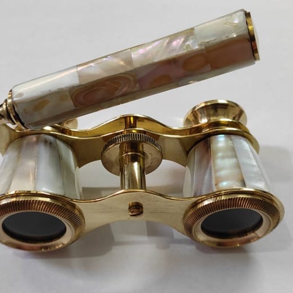 Vintage Brass Binocular Mother of Pearl Nautical Maritime Antique Spyglass