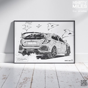 ホンダ シビック タイプ R (FK8) プリント、アート、自動車アート、コミックアート
