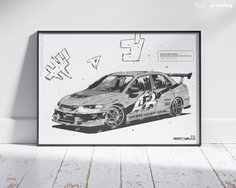 Sean Boswell Mitsubishi Lancer Evolution IX Print, Art, Automotive Art, Comic Art