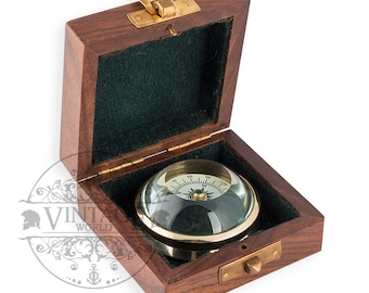 Portable Compass with Wooden Case -Curved Glass & Floating dial – 60mm | Fully Functional | Anniversary gifts