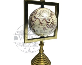 Brass Square Mount World Globe