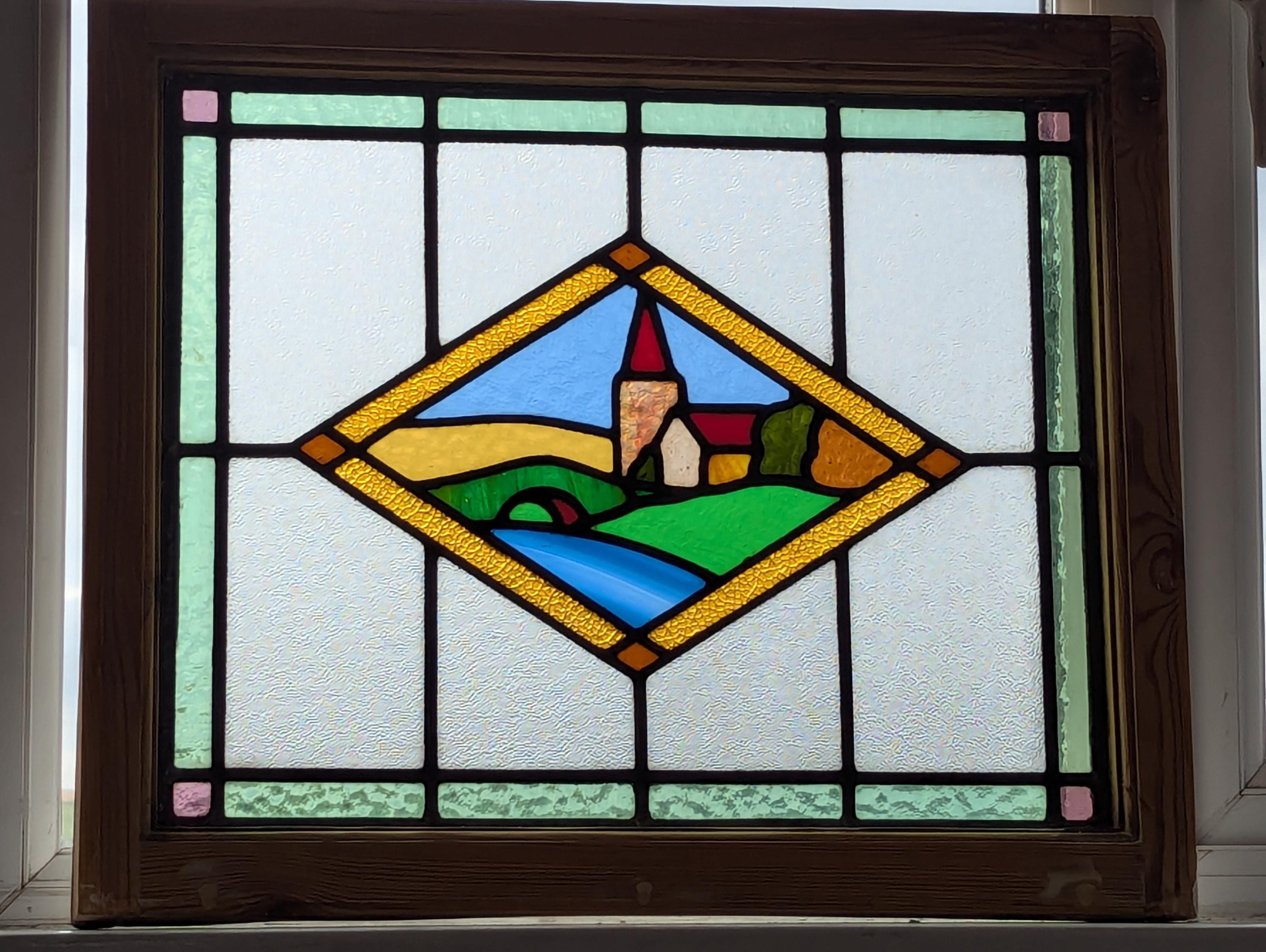 Decorative Compact 1930 s Stained Glass Window Panel Country Scene Etsy UK