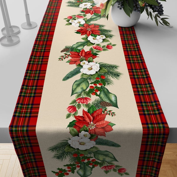 Christmas Flowers Table Runner, Christmas tablerunner, Christmas Table, Christmas Decoration, Noel