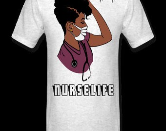 African American Women Nurse Life Nurse Wearing A Face Mask Short Sleeve Crew Neck T-Shirt Plus Sizes Available