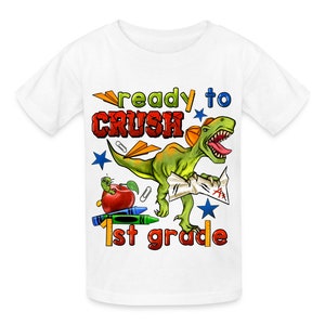 NicholesGifts2 Back to School Tee Shirts for Kids, Trendy Designs for Boys, Ready To Crush First Grade