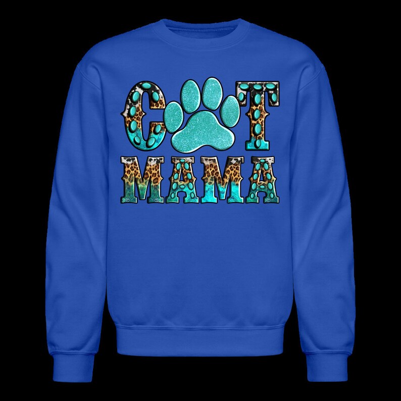 Plus Size Women Cat Mama Crewneck Sweatshirt - royal blue