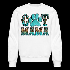 Plus Size Women Cat Mama Crewneck Sweatshirt - white - NicholesGifts.online