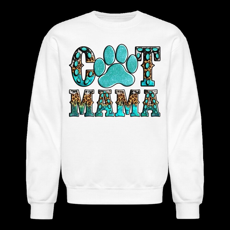Plus Size Women Cat Mama Crewneck Sweatshirt - white - NicholesGifts.online