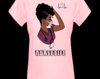 African American Women's Nurse Life Short Sleeve Crew Neck T-Shirt