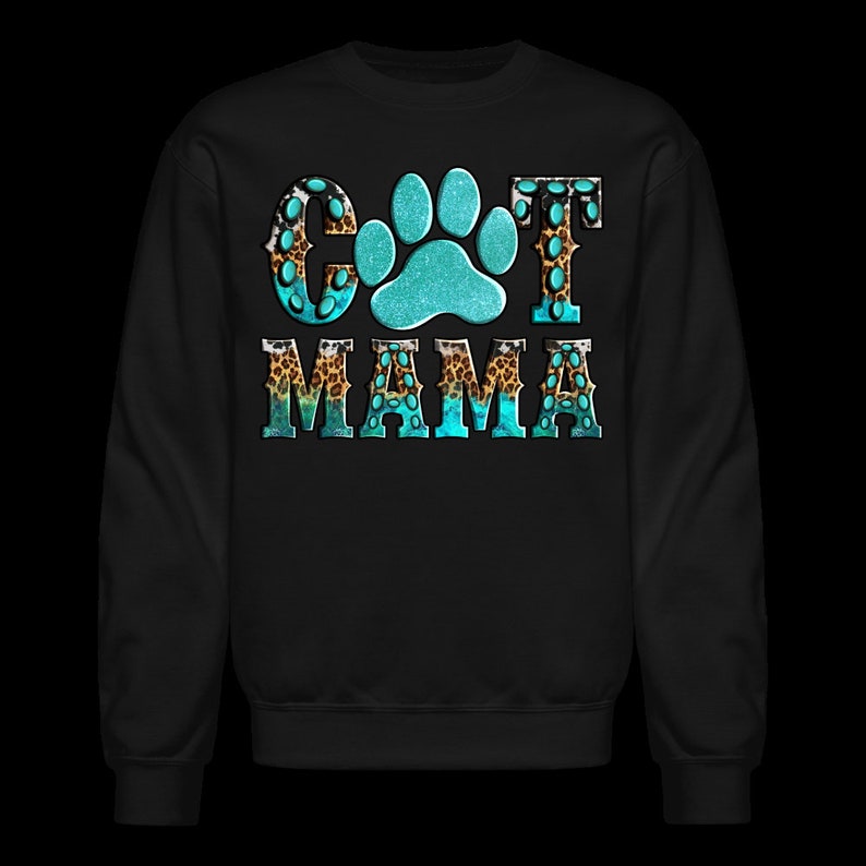 Plus Size Women Cat Mama Crewneck Sweatshirt - black