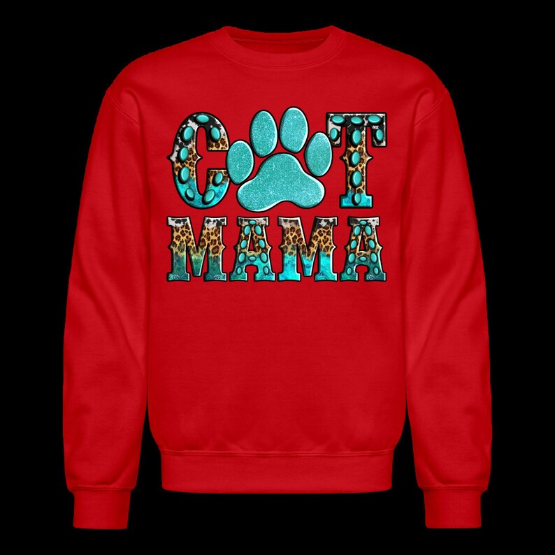 Plus Size Women Cat Mama Crewneck Sweatshirt - red