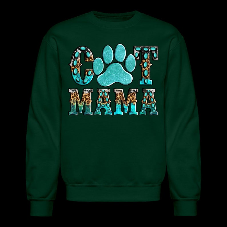 Plus Size Women Cat Mama Crewneck Sweatshirt - forest green