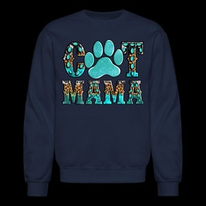 Plus Size Women Cat Mama Crewneck Sweatshirt - navy - NicholesGifts.online