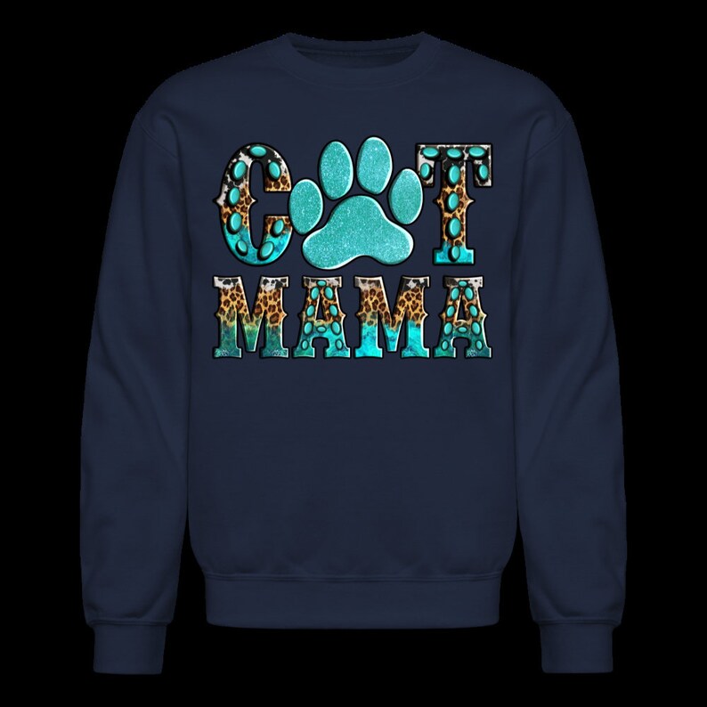 Plus Size Women Cat Mama Crewneck Sweatshirt - navy - NicholesGifts.online