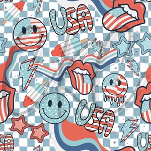 Patriotic 4th of July Retro Smiley Seamless Design
