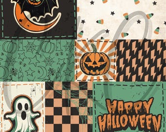 Vintage Retro Halloween Patchwork Seamless File