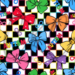 Coquette Bow Polkadot and Checkered Autism Awareness/ Autism Acceptance Seamless Files