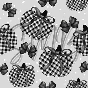 Black and White Gingham Pumpkin and Bows Fall Seamless File set