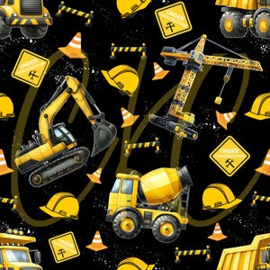 Teal, Black and Pink Construction Truck Seamless Digital Files